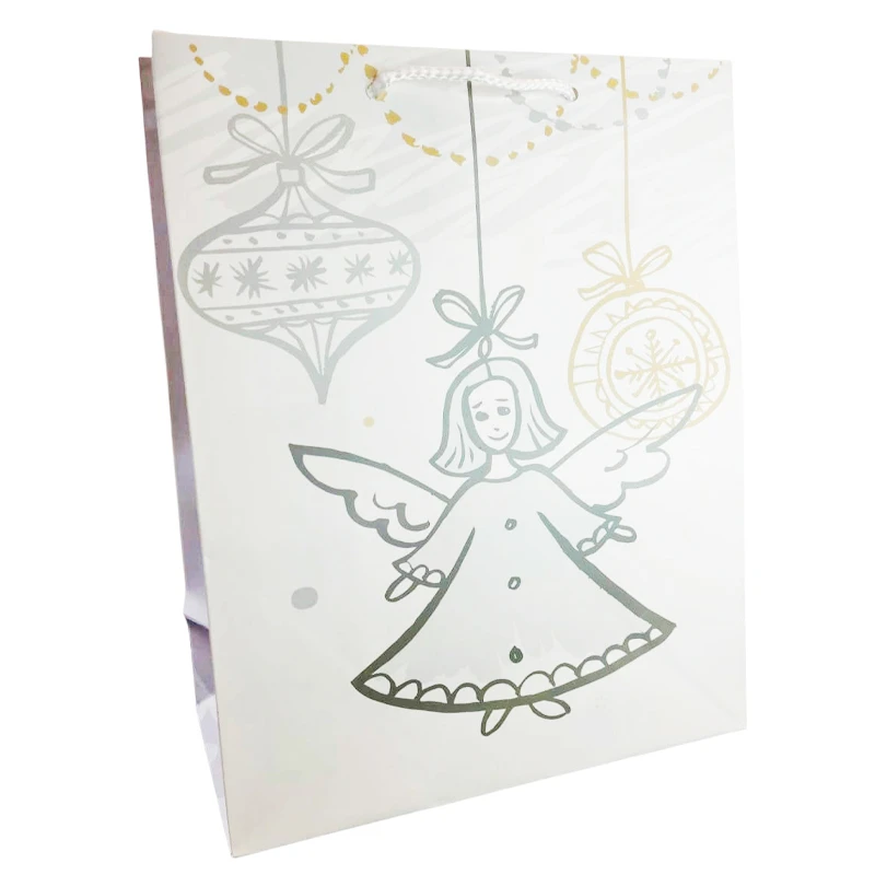 Christmas Gift Cardboard Bag – White Angel Theme with Twisted Rope Handle – Size 32.5 × 12.5 × 26 cm (Santa-6) - Rs Toys