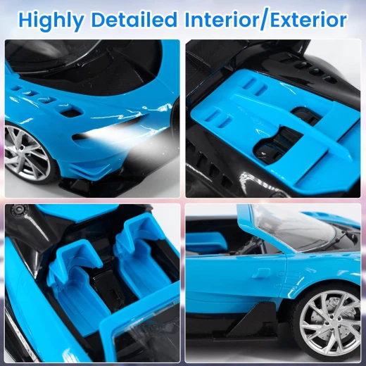 Bugatti Convertible RC Car for Kids - Scale 1:18 - 4-Channel Remote Control - 3.7V Rechargeable Battery - Working Head & Tail Lights - Ages 3+ - Bugatti - Image 2