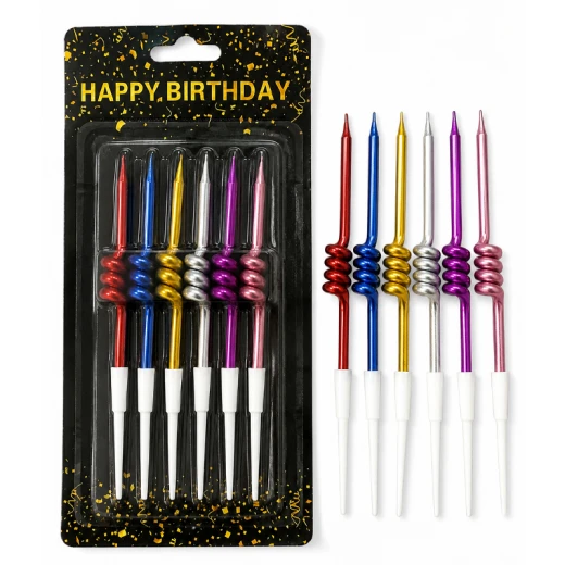 Birthday Candles Metallic Color Spiral Design For Cake Decoration Pack Of 6 Pcs 9 cm Birthday Candles Metallic Color Spiral Design For Cake Decoration Pack Of 6 Pcs 9 cm