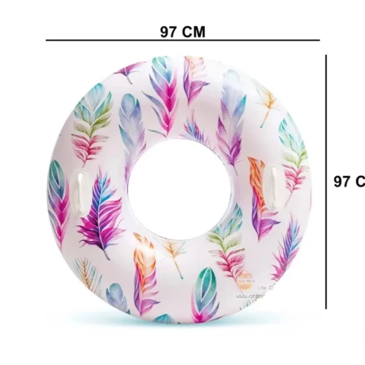 Intex Inflatable Swim Ring with Tropical Palm Tree or Colorful Feather Design and Handles – 97cm Diameter – Supports up to 80kg – Age 9+ - Intex - Image 4