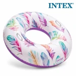 Intex Inflatable Swim Ring with Tropical Palm Tree or Colorful Feather Design and Handles – 97cm Diameter – Supports up to 80kg – Age 9+ - Intex