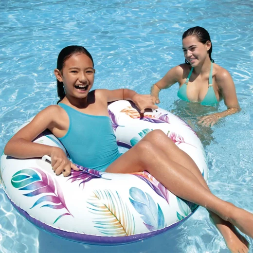 Intex Inflatable Swim Ring with Tropical Palm Tree or Colorful Feather Design and Handles – 97cm Diameter – Supports up to 80kg – Age 9+ - Intex - Image 3