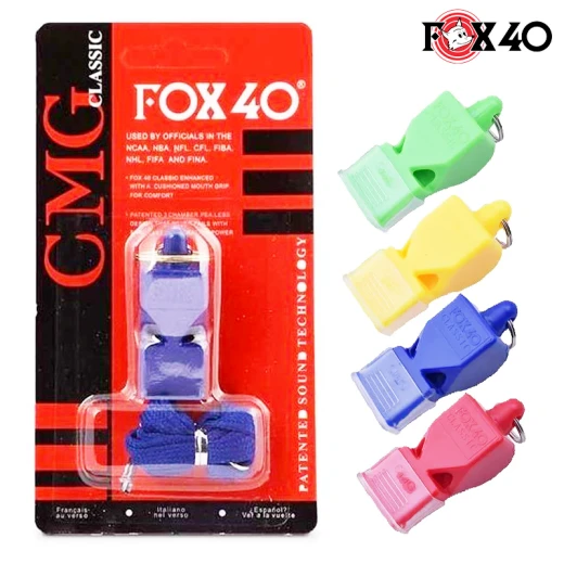 Fox 40 Classic Plastic Sports Referee Whistle With Teeth Guard & Breakaway Lanyard, High Pitch Whistle For Volleyball, Basketball, Football Match And Training (FOX-40-RS) Fox 40 Classic Plastic Sports Referee Whistle With Teeth Guard & Breakaway Lanyard, High Pitch Whistle For Volleyball, Basketball, Football Match And Training (FOX-40-RS)