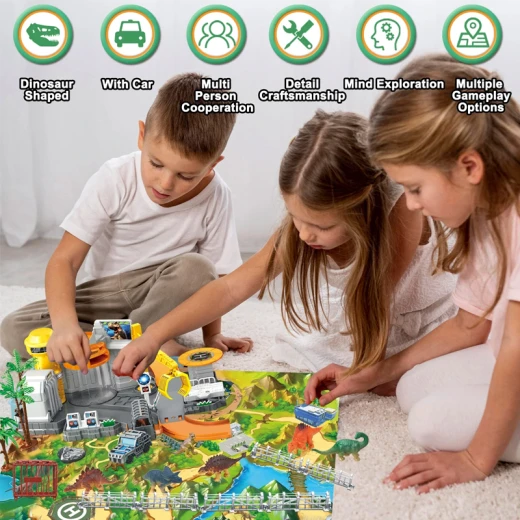 Dinosaur Institute Dinosaur Play set Mat Large Play Mat Includes 6 mini dinosaurs, 2 Toy Cars -Ages 3+ - Rs Toys - Image 2