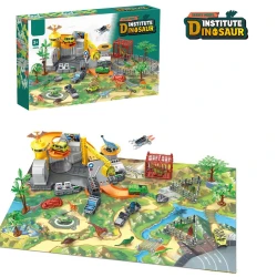 Dinosaur Institute Dinosaur Play set Mat Large Play Mat Includes 6 mini dinosaurs, 2 Toy Cars -Ages 3+