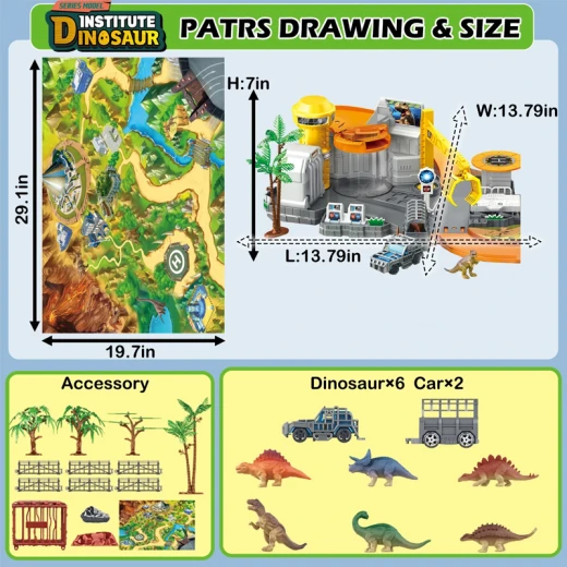 Dinosaur Institute Dinosaur Play set Mat Large Play Mat Includes 6 mini dinosaurs, 2 Toy Cars -Ages 3+ - Rs Toys - Image 5