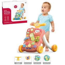 2-in-1 Baby Puzzle Walker, Early Learning Activity Center, Multifunctional Removable Play Panel, Educational Toy (Yl622-RS)