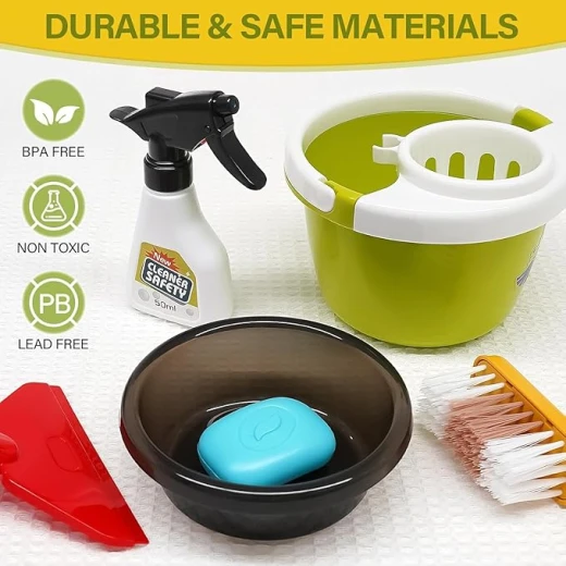 Little Helper 18-Piece Kids Cleaning Toy Set – Pretend Play Broom, Mop, Dustpan & Cleaning Tools - Educational Role-Play Housekeeping Kit for Children - Ages 3+ - Rs Toys - Image 8