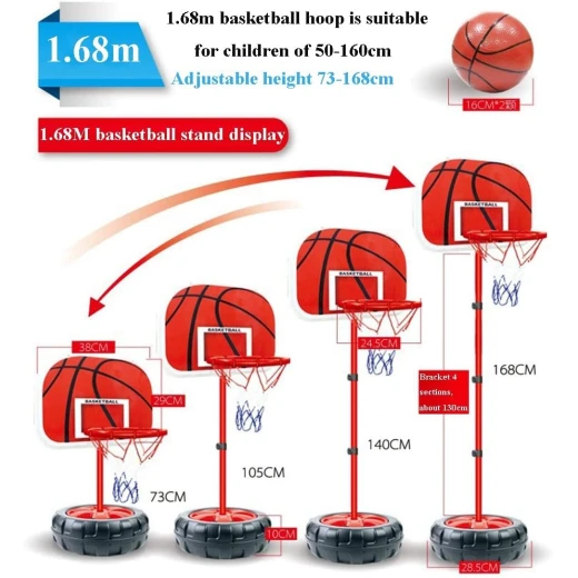 Adjustable Kids Basketball Hoop with Tyre-Shaped Base, Height Up to 168 cm for Indoor & Outdoor Play, Durable Metal Rim – Suitable for Ages 3+ - Rs Toys - Image 3