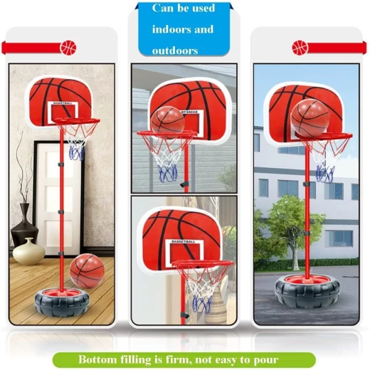 Adjustable Kids Basketball Hoop with Tyre-Shaped Base, Height Up to 168 cm for Indoor & Outdoor Play, Durable Metal Rim – Suitable for Ages 3+ - Rs Toys - Image 2