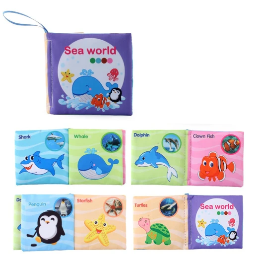 6PCS Baby Bath Books – Animals, Fruits, Vegetables, Transportation, Space, Sea & Western Food – Waterproof, Soft Fabric, Crinkle Sounds, Educational for Toddlers 6M+ - Rs Toys - Image 4