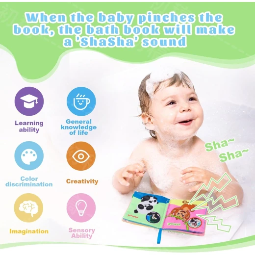 6PCS Baby Bath Books – Animals, Fruits, Vegetables, Transportation, Space, Sea & Western Food – Waterproof, Soft Fabric, Crinkle Sounds, Educational for Toddlers 6M+ - Rs Toys - Image 5
