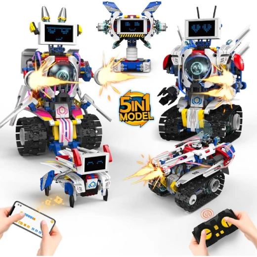 5 in 1 Robots Remote Control & App Control With Smart lcd Technic High Technology Engineering Model Vehicle Assembly Toy Set 603 Blocks With educational features –Ages 6+ 5 in 1 Robots Remote Control & App Control With Smart lcd Technic High Technology Engineering Model Vehicle Assembly Toy Set 603 Blocks With educational features –Ages 6+