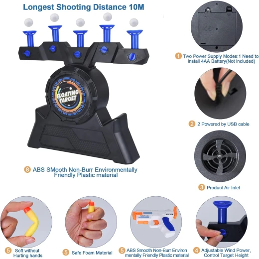 Floating Target Shooting Game with 1 Foam Blaster gun, 10 foam Bullets, and 10 Styrofoam Balls  - Rs Toys - Image 4