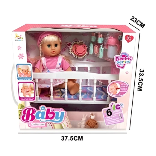 Interactive Recording Doll 34 cm with Bed and Accessories – 6 Sounds – Suitable for Ages 3+ - Rs Toys - Image 5