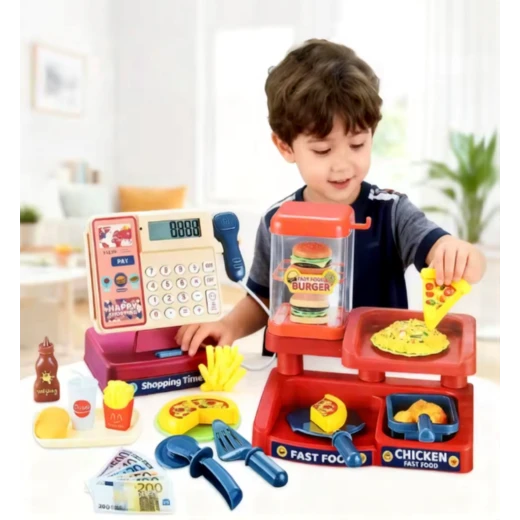 Cash Register Kids Fast Food Restaurant Toy with Sound - Complete Pretend Play Set with Food Accessories, Age 3+ - Rs Toys - Image 2