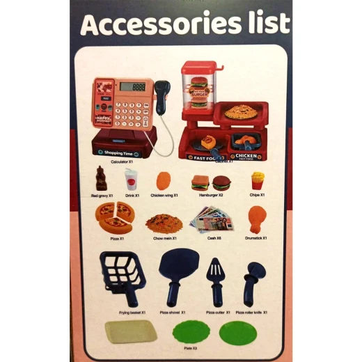 Cash Register Kids Fast Food Restaurant Toy with Sound - Complete Pretend Play Set with Food Accessories, Age 3+ - Rs Toys - Image 3