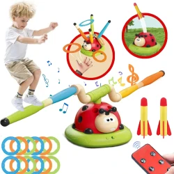 3 in 1 Ladybug Sport Entertainment Exercise Game Toy, Multifunction Rope Skipping Machine Ferrule Jump Rocket Launcher , Ring Toss Game Outdoor Fun For Age 3-6 Years (296Y-RS)