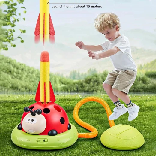 3 in 1 Ladybug Sport Entertainment Exercise Game Toy, Multifunction Rope Skipping Machine Ferrule Jump Rocket Launcher , Ring Toss Game Outdoor Fun For Age 3-6 Years (296Y-RS) - Rs Toys - Image 5