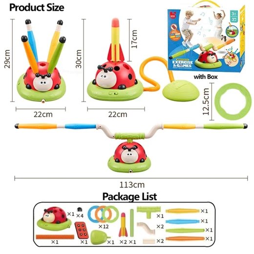 3 in 1 Ladybug Sport Entertainment Exercise Game Toy, Multifunction Rope Skipping Machine Ferrule Jump Rocket Launcher , Ring Toss Game Outdoor Fun For Age 3-6 Years (296Y-RS) - Rs Toys - Image 9
