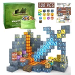 Minecraft Magnetic Cube Just Build it, 100 Pcs Magnetic Blocks Adventure Game, Build Mine World Set for Boys & Girls 8 Years+ - Rs Toys