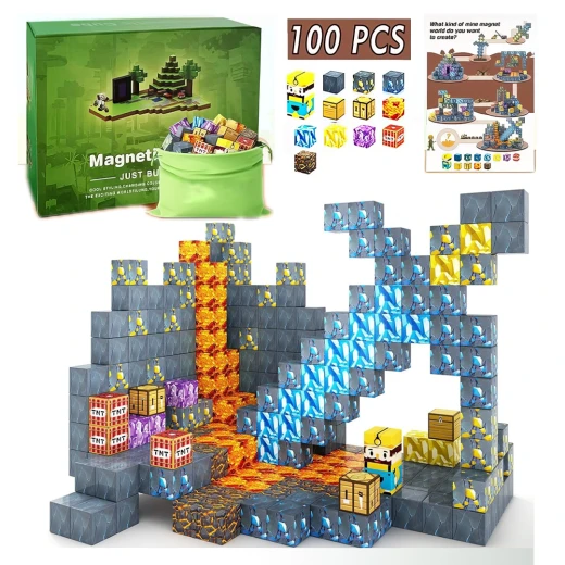 Minecraft Magnetic Cube Just Build it, 100 Pcs Magnetic Blocks Adventure Game, Build Mine World Set for Boys & Girls 8 Years+ Minecraft Magnetic Cube Just Build it, 100 Pcs Magnetic Blocks Adventure Game, Build Mine World Set for Boys & Girls 8 Years+