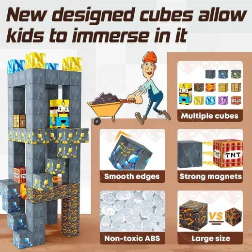 Minecraft Magnetic Cube Just Build it, 100 Pcs Magnetic Blocks Adventure Game, Build Mine World Set for Boys & Girls 8 Years+ - Rs Toys - Image 7