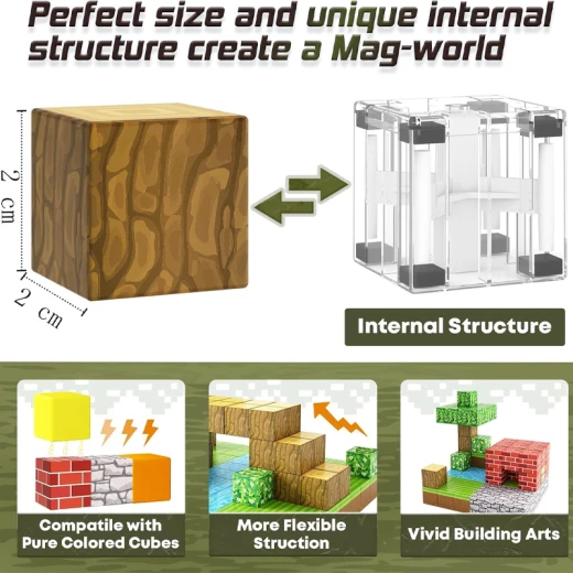 Minecraft Magnetic Cube Just Build it, 100 Pcs Magnetic Blocks Adventure Game, Build Mine World Set for Boys & Girls 8 Years+ - Rs Toys - Image 3