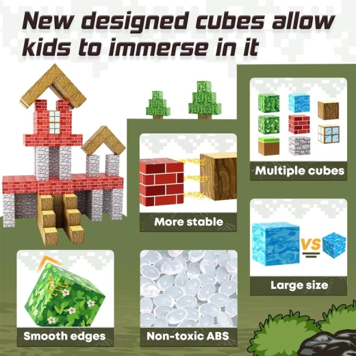 Minecraft Magnetic Cube Just Build it, 100 Pcs Magnetic Blocks Adventure Game, Build Mine World Set for Boys & Girls 8 Years+ - Rs Toys - Image 4