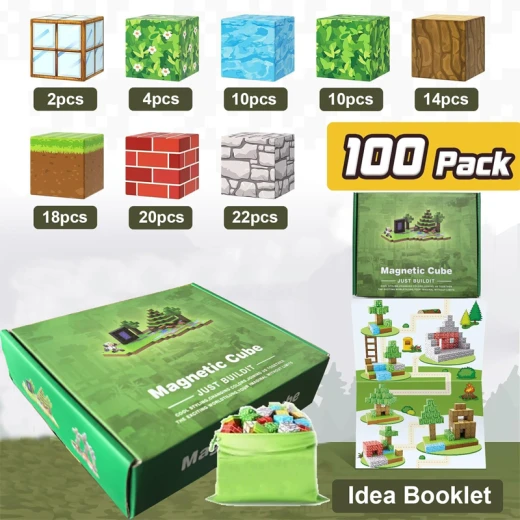 Minecraft Magnetic Cube Just Build it, 100 Pcs Magnetic Blocks Adventure Game, Build Mine World Set for Boys & Girls 8 Years+ - Rs Toys - Image 5