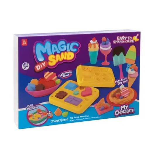 Magic Sand Chocolate Dessert Set - Kinetic Non-Toxic Sand with Food Molds, 2 Colors (500g), Creative DIY Play Kit for Kids 3+ - Rs Toys - Image 2