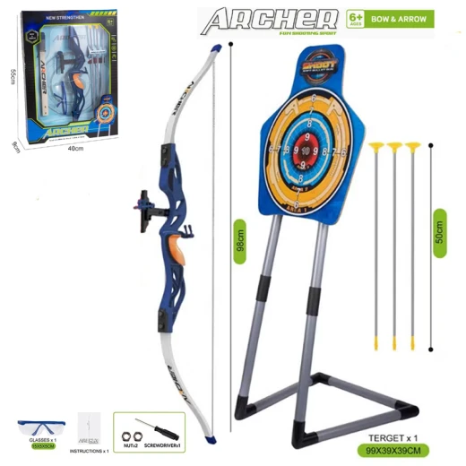 Archer Simulation Bow Arrow Set Kids Toy Outdoor Shooting Target Game with 3 Arrows & 1 ِArcher – Random Color (RHY-015A-RS) - Rs Toys - Image 6