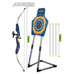 Archer Simulation Bow Arrow Set Kids Toy Outdoor Shooting Target Game with 3 Arrows & 1 ِArcher – Random Color (RHY-015A-RS) - Rs Toys