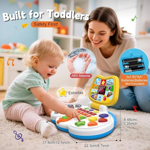 Interactive Laptop for Toddlers with Animated Screen: Teach Letters, Numbers, Colors, and Music for 1-4 Year Olds - Rs Toys - Image 6