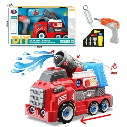 Large Take Apart Fire Rescue Vehicles with Electric Drill Set Assembly Toy ًWith Water cannon that sprays water – Ages 3+