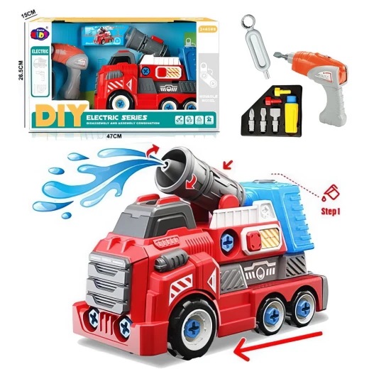 Large Take Apart Fire Rescue Vehicles with Electric Drill Set Assembly Toy ًWith Water cannon that sprays water – Ages 3+ Large Take Apart Fire Rescue Vehicles with Electric Drill Set Assembly Toy ًWith Water cannon that sprays water – Ages 3+