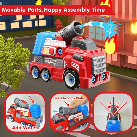 Large Take Apart Fire Rescue Vehicles with Electric Drill Set Assembly Toy ًWith Water cannon that sprays water – Ages 3+ - Rs Toys - Image 7