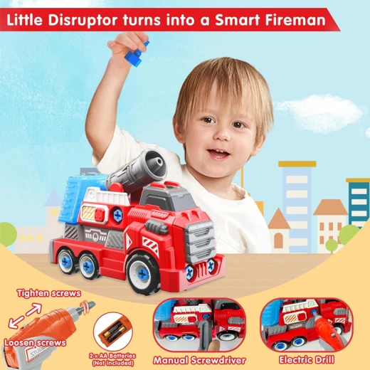 Large Take Apart Fire Rescue Vehicles with Electric Drill Set Assembly Toy ًWith Water cannon that sprays water – Ages 3+ - Rs Toys - Image 8