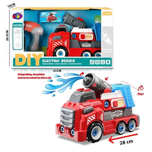 Large Take Apart Fire Rescue Vehicles with Electric Drill Set Assembly Toy ًWith Water cannon that sprays water – Ages 3+ - Rs Toys - Image 9