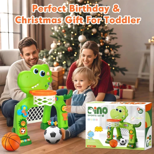 Dino Sport Set , Toddler Basketball Hoop & Soccer Goal with Light & Music For Age 1-4 Years (7007-7-RS) - Rs Toys - Image 2