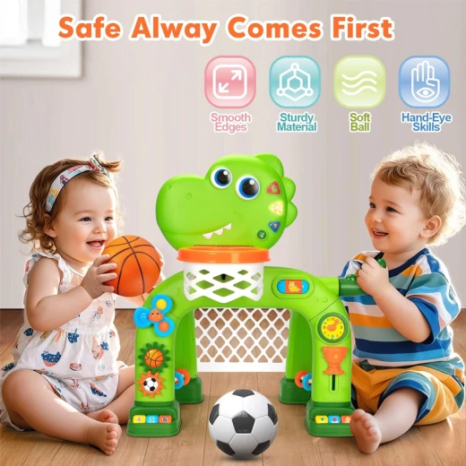 Dino Sport Set , Toddler Basketball Hoop & Soccer Goal with Light & Music For Age 1-4 Years (7007-7-RS) - Rs Toys - Image 3