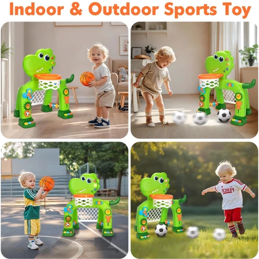 Dino Sport Set , Toddler Basketball Hoop & Soccer Goal with Light & Music For Age 1-4 Years (7007-7-RS) - Rs Toys - Image 4