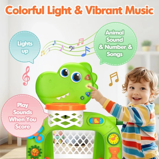 Dino Sport Set , Toddler Basketball Hoop & Soccer Goal with Light & Music For Age 1-4 Years (7007-7-RS) - Rs Toys - Image 5