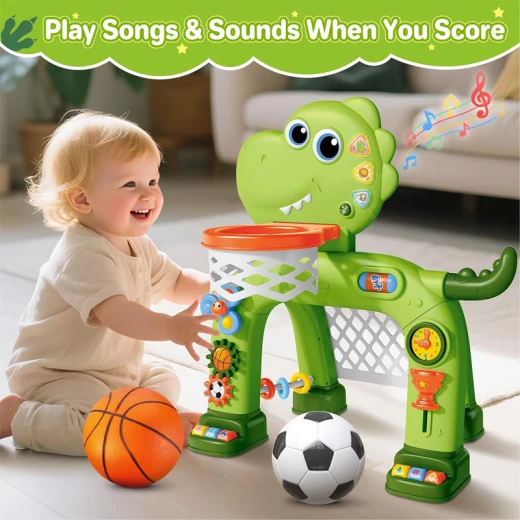 Dino Sport Set , Toddler Basketball Hoop & Soccer Goal with Light & Music For Age 1-4 Years (7007-7-RS) - Rs Toys - Image 6