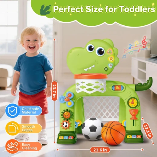 Dino Sport Set , Toddler Basketball Hoop & Soccer Goal with Light & Music For Age 1-4 Years (7007-7-RS) - Rs Toys - Image 7