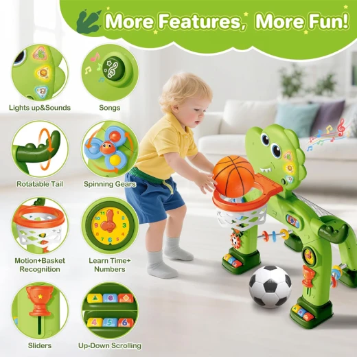 Dino Sport Set , Toddler Basketball Hoop & Soccer Goal with Light & Music For Age 1-4 Years (7007-7-RS) - Rs Toys - Image 8