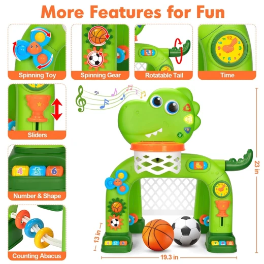 Dino Sport Set , Toddler Basketball Hoop & Soccer Goal with Light & Music For Age 1-4 Years (7007-7-RS) - Rs Toys - Image 9