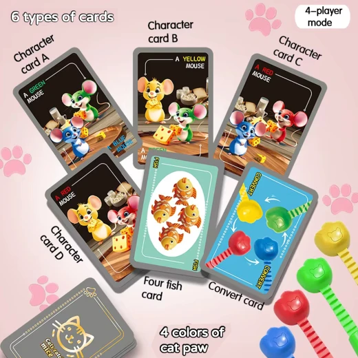 Cats Catch Mice Reaction Game – Fast Slapping Color Matching Card Game with Suction Cat Paws, Fun Family Party Game for 3–4 Players, Age 3+ - Rs Toys - Image 3