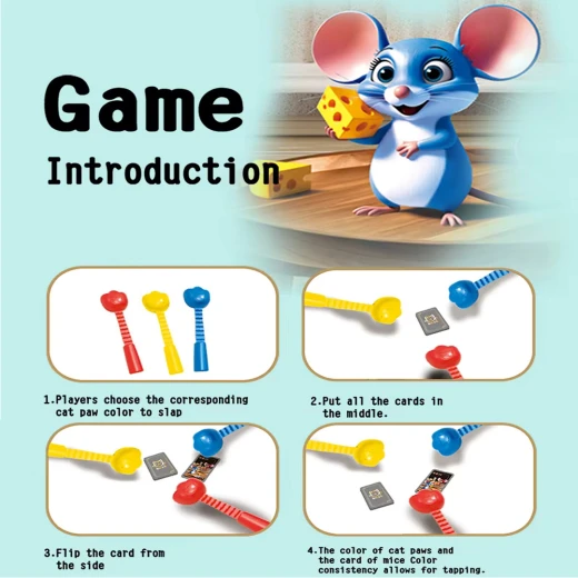 Cats Catch Mice Reaction Game – Fast Slapping Color Matching Card Game with Suction Cat Paws, Fun Family Party Game for 3–4 Players, Age 3+ - Rs Toys - Image 5