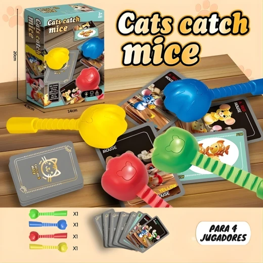 Cats Catch Mice Reaction Game – Fast Slapping Color Matching Card Game with Suction Cat Paws, Fun Family Party Game for 3–4 Players, Age 3+ - Rs Toys - Image 9
